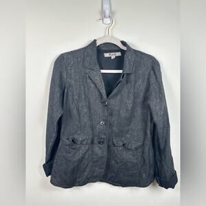 FLAX Black Gold Linen Oversized Boxy Jacket Blazer Size Small Made in Lithuania
